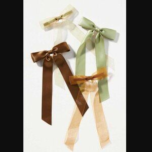 New Anthropologie organza hair bows - set of 4 green ivory brown